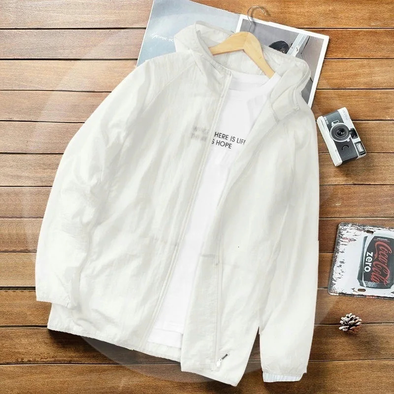Solid color sun protection suit mens thin jacket breathable fishing lightweight summer hooded 250312