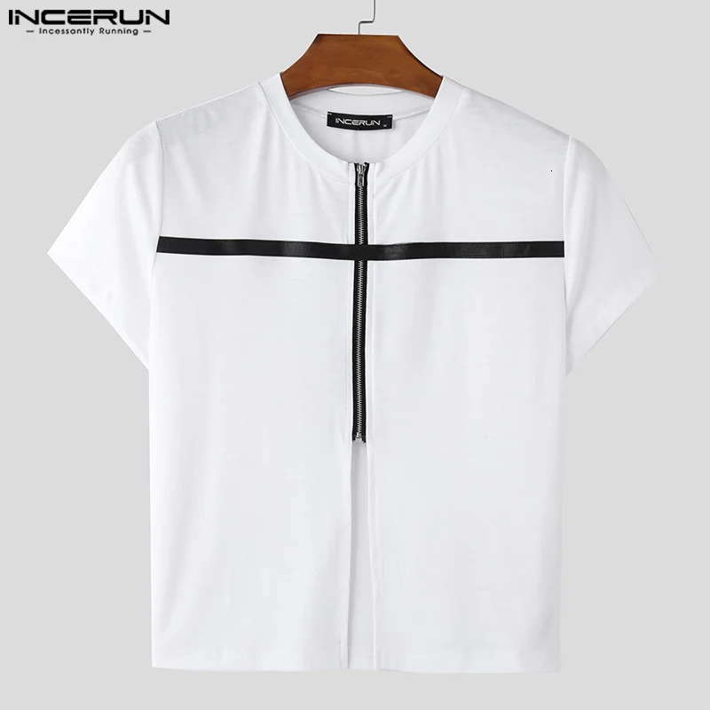 INCERUN Tops Korean Fashion Mens Half Pull Splicing n Summer Street Casual Short Sleeve Tank Top 250312