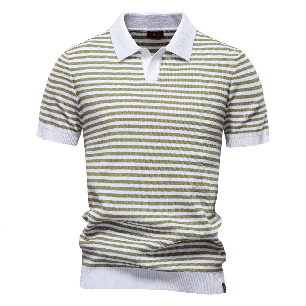 2025 Summer New Men's Short sleeved Knitted with Striped Seagull Neck and Woolen Polo t shirt for Men tracksuit
