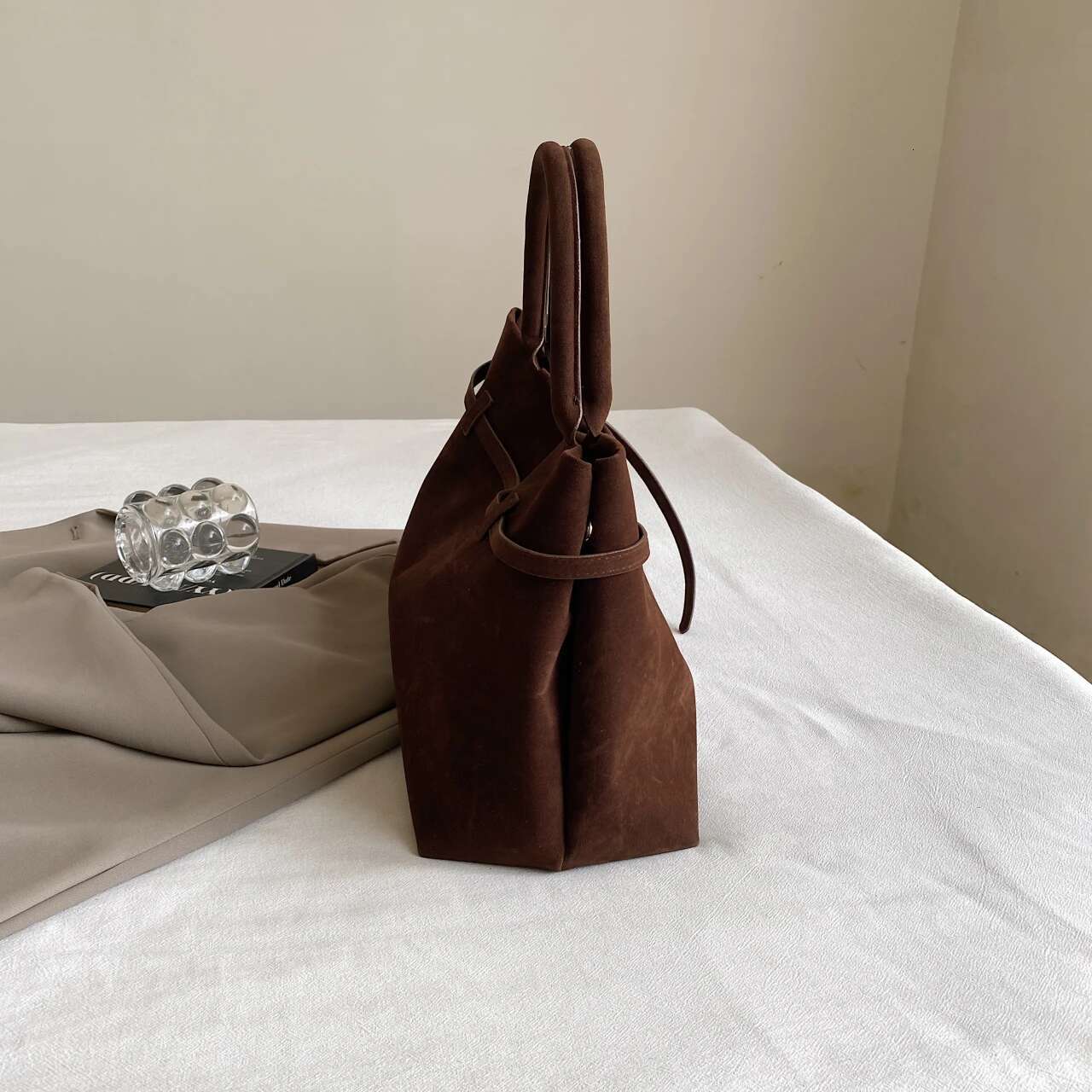 Retro Suede Leather Tote For Women, Large Capacity Commuting And Work Shoulder Bag, Underarm Bag