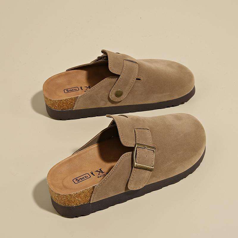 Thick soled for women in spring autumn of 2025, with one foot a small lazy person, wearing half slippers and cork Boken shoes on the outside