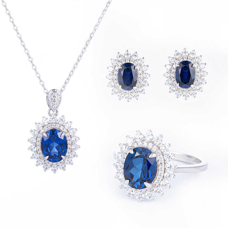 Ruizuan 2024 new style cultivation blue three piece ring necklace earring set W250312