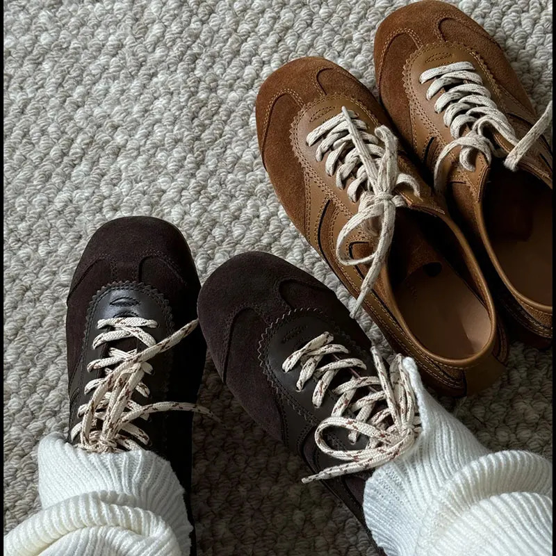 Real Leather German Training Shoes Womens Four Seasons 2025 Fashion Retro Crash Training Running Shoes Forrest Gump Shoes Women 250305