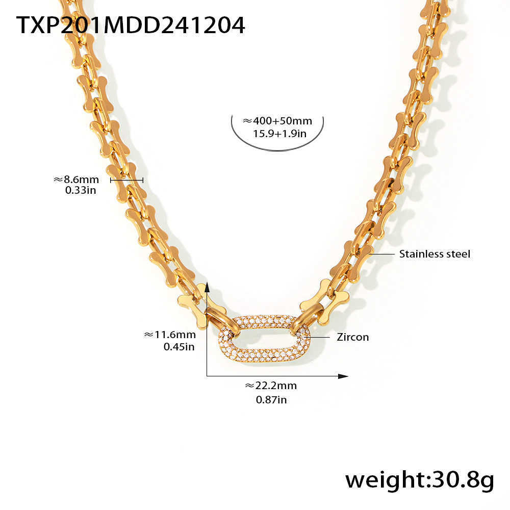 Xinyixin Stainless Steel Zircon Horseshoe Buckle Necklace Bracelet Jewelry Set Heavy Industry Plated 18k Real Gold Jewelry W250312