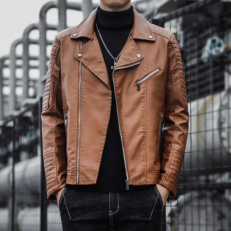 New Autumn Mens Leather Jacket High-quality Korean Fashion Youth Zipper Motorcycle Coat Male Business Casual PU Leather JacketsT250311