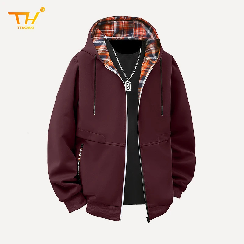Mens Jacket Hoodie Spring and Autumn Fashion Casual Checkered Sports Shirt Solid Color Coat Street Clothing 250312