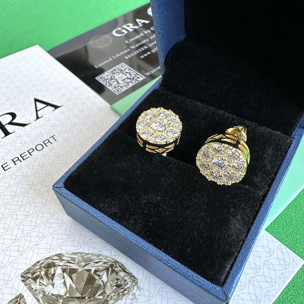 10mm Moissanite Earrings VVS Round S925 Silver Real Diamond Iced Out Ear Studs For Women Men High-End Jewelry Pass Tester