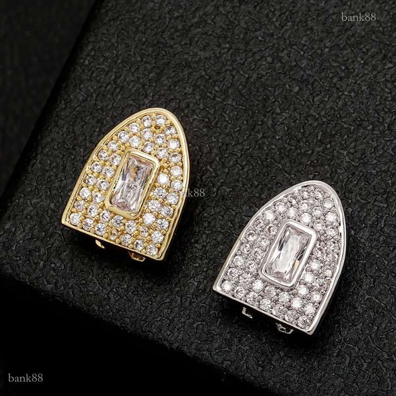 Gold Silver Bling Iced Out CZ Grillz Diamond Teeth Grills Tooth Cap Hip Hop Dental Mouth Teeth Braces For Men W