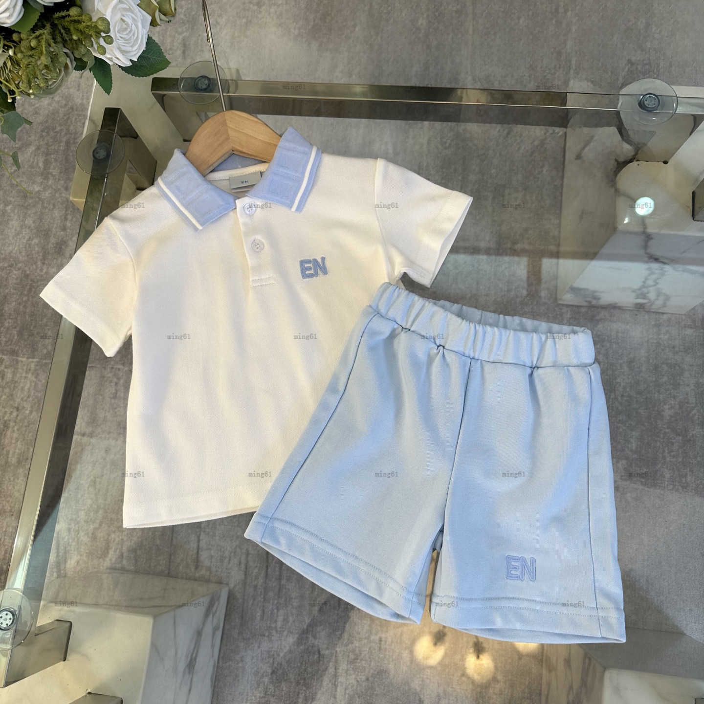 Brand baby T-shirt set Letter jacquard lapel Summer two-piece boys girls tracksuits kids designer clothes POLO shirt and shorts A161X05N047
