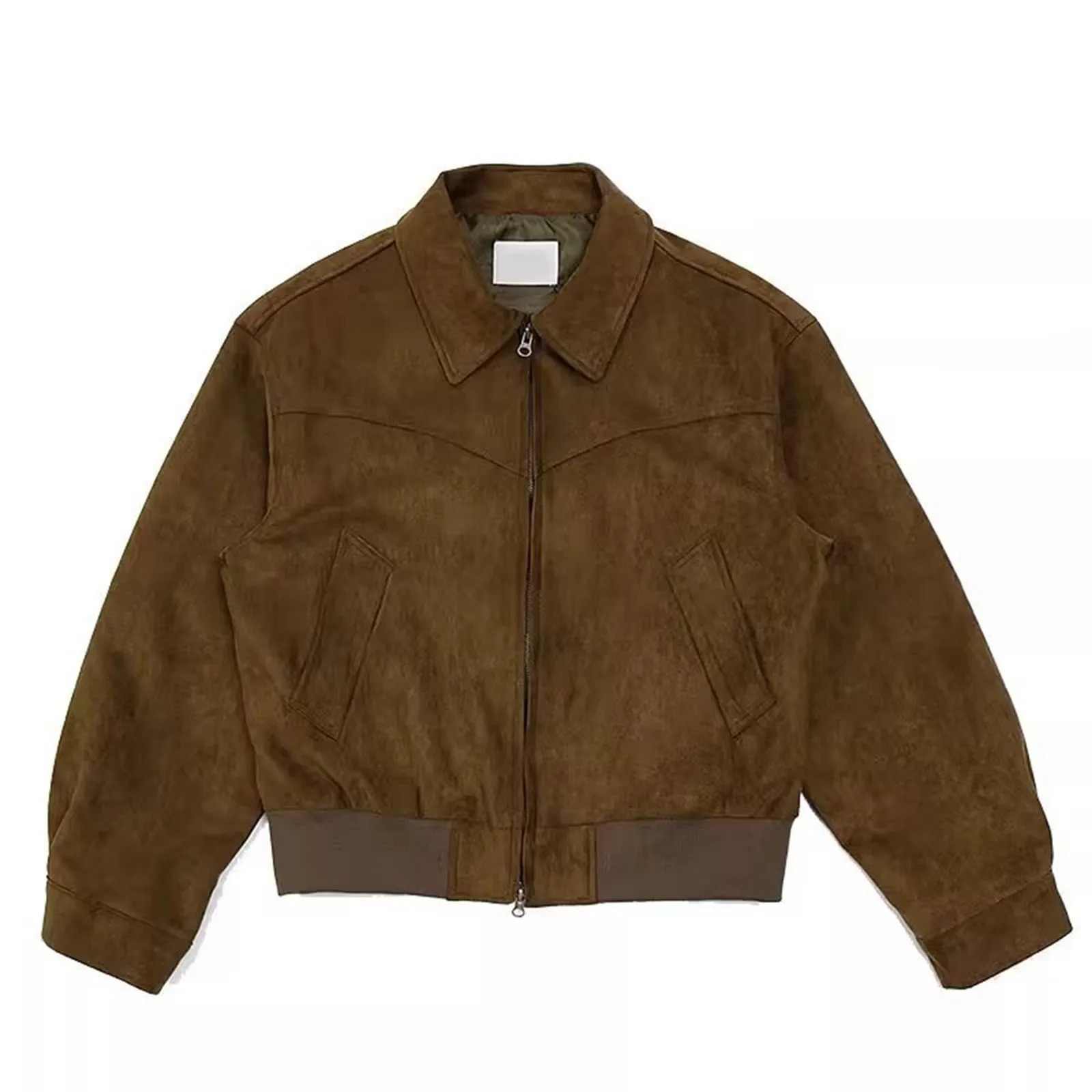 Mens retro cut lapel jacket with spring and autumn zipper fashion casual brown coffee bomber 250312