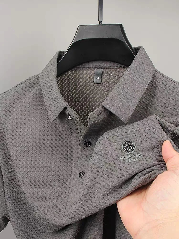 Mens Short sleeved Polo Shirt Summer Style Waffle Fashion n High end Ice Top Silk Casual Tshirt 250312