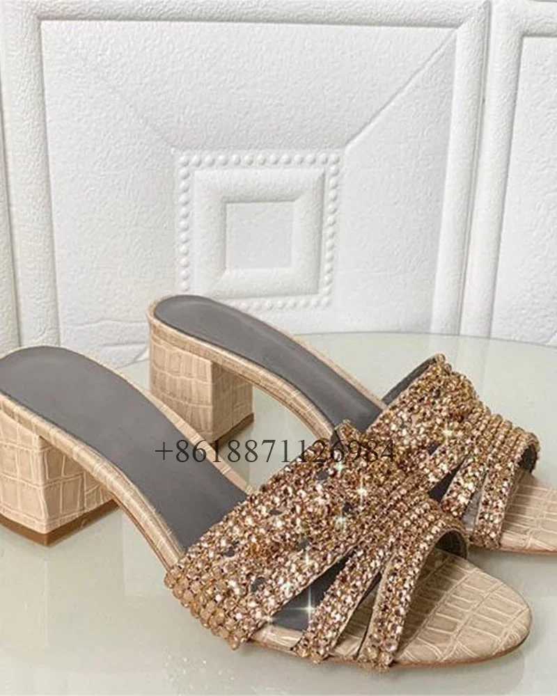 Stone pattern circular toe outdoor summer womens slider with rhinestones thick boots or flat slider designed for large shoes Z250312