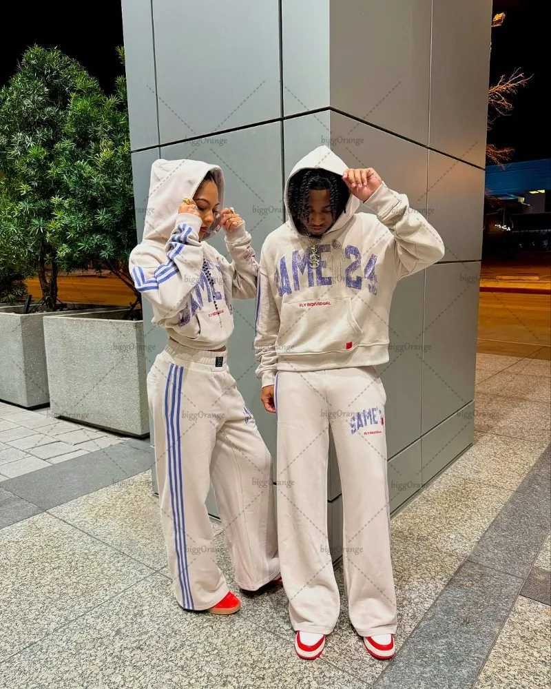 New American couple clothing retro Harajuku Y2K casual super Dalian hoodie fashion version straight width casual pants X250312