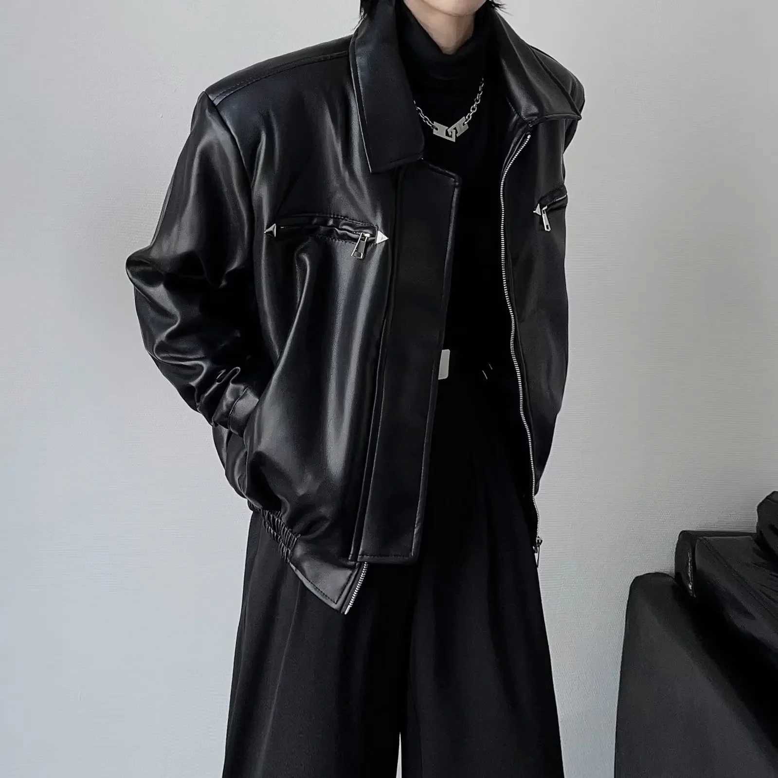 High-End FeelPULeather Jacket For Men Casual Loose Fit Faux Leather Jacket Trendy Motorcycle Wear Spring Autumn 2024 New ModelT250311