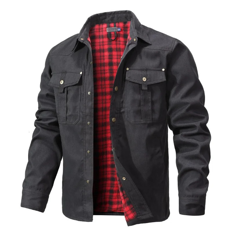 Slavinson Mens Jacket Spring Windproof Bomber Casual High Quality Western Cowboy Flannel Plain Lined Clothing 250312