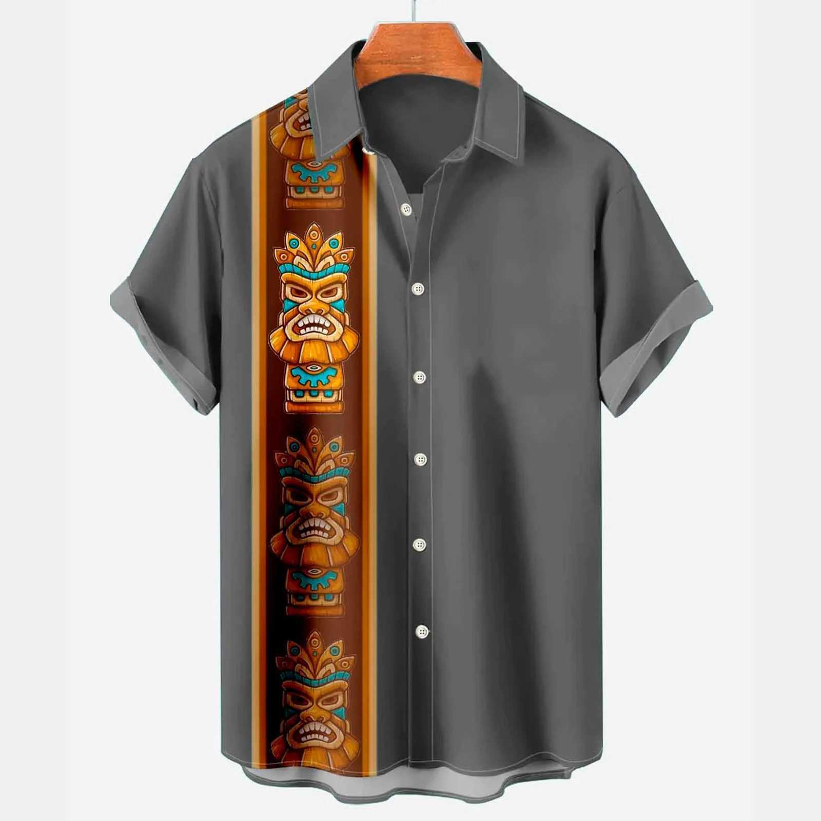 Summer Hawaiian Tiki 3D Print Shirts Men Fashion Shirt Casual Harajuku Vintage Streetwear Short Sleeve Shirt Blouse Man Clothing W250312