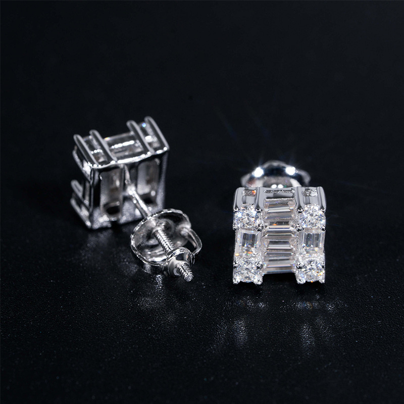 S925 Silver Baguettes Moissanite Bling Earrings Iced Out For Men Women Hip Hop Jewelry Pass Diamonds Tester With GRA