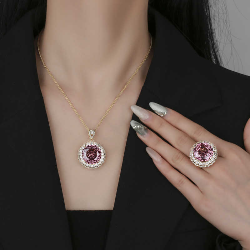 Popular explosive new Zhuangsheng copper bottom gold-plated rose cut light luxury set female lead stone 18mm W250312