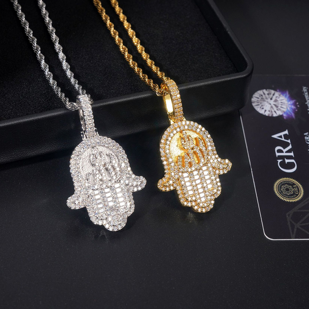 New Hand Moissanite Pendants S925 Silver Iced Out Necklaces for Men Women Hip Hop Jewelry Pass Diamonds Tester With GRA