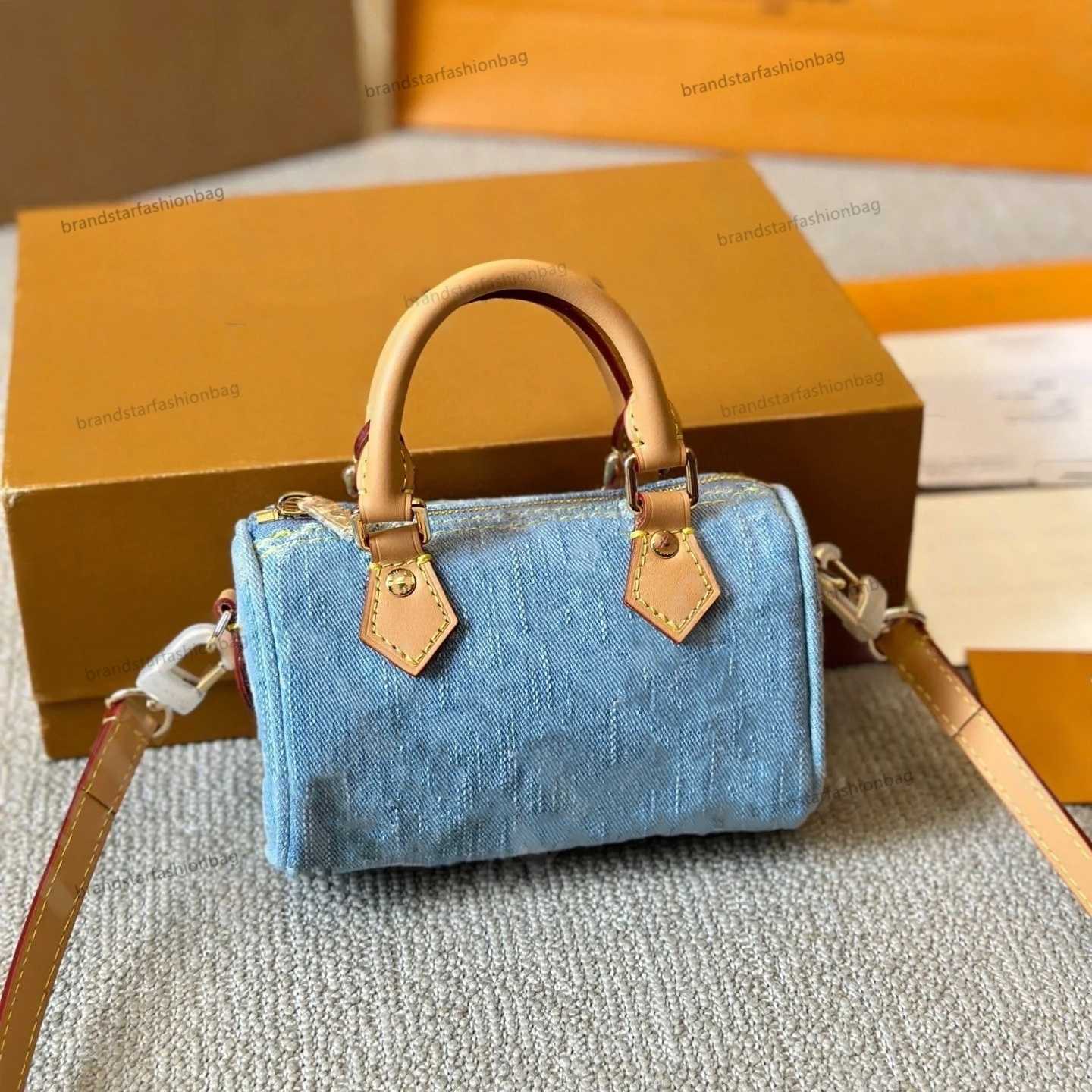 hot Bags Top Designer Mini Nano 16cm Shoulder Bag Women Leather Denim Crossbody Brand Emed Tote Purse Brown Flower Handbag2025