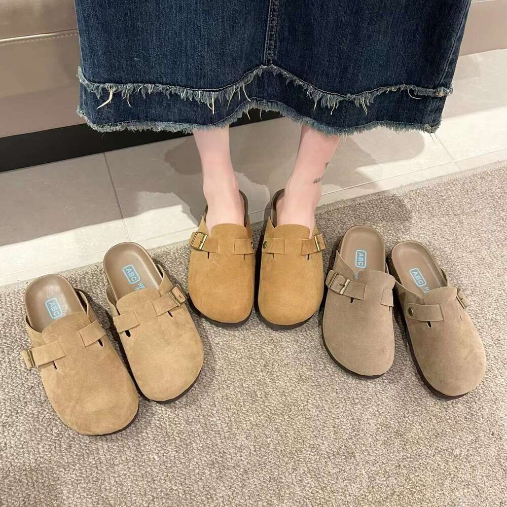 British Women's 2025 New Spring and Autumn Thick Sole Boken Baotou Half Slippers, Wearing Lazy Shoes Outside