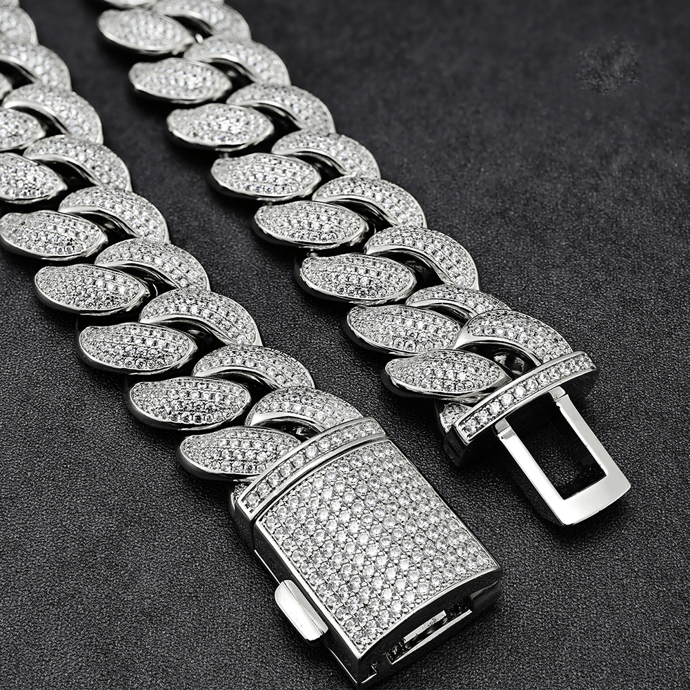 20mm Moissanite Four Rows Of Cuban Chain Bracelet Necklace S925 Silver Iced Out For Men Hip Hop Jewelry Pass Diamond Tester