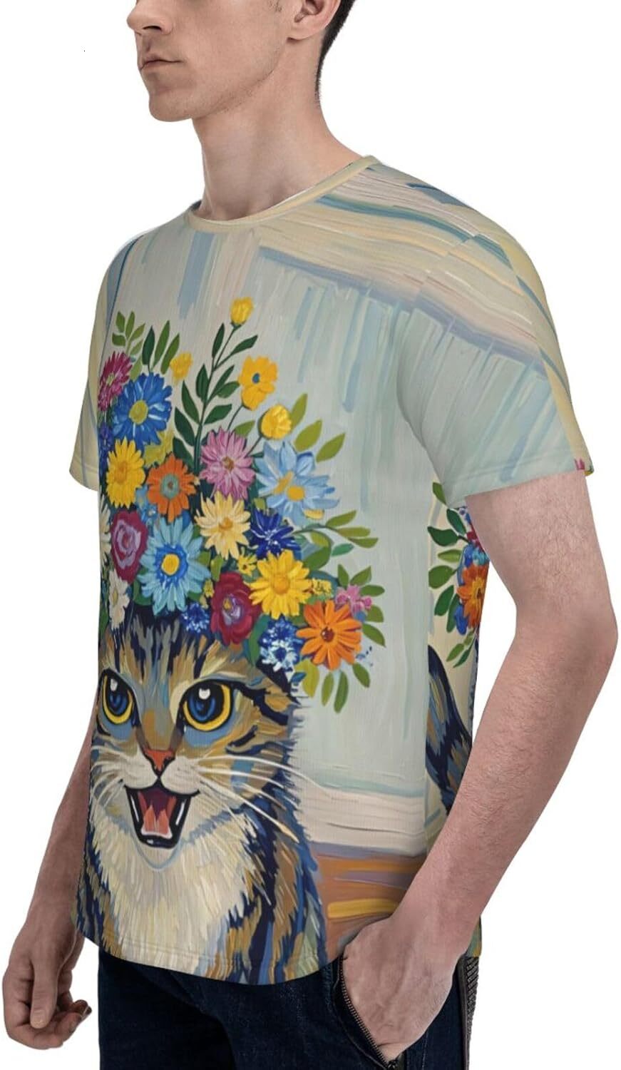 Mens T shirt Floral Cat Pattern Men's Women's T-Shirt Roaring Cat 3D Printed Novelty Short Sleeve Unisex Fashion Tee tee Casual tops summer 