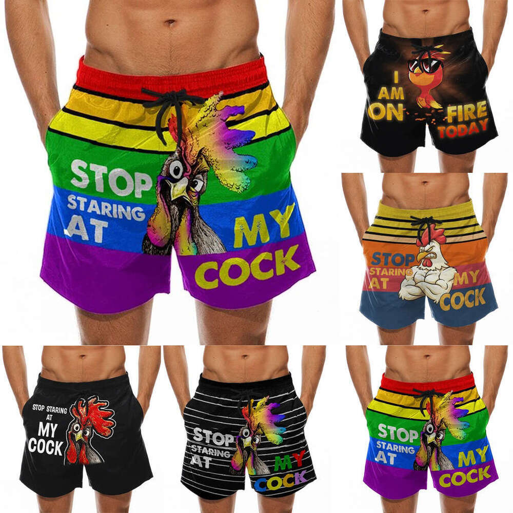 Men's Fun 3D Turkey Head Printed Swimming Beach Pants Mock Banana Pattern European American Shorts New Style Unique and Elegant Clothing