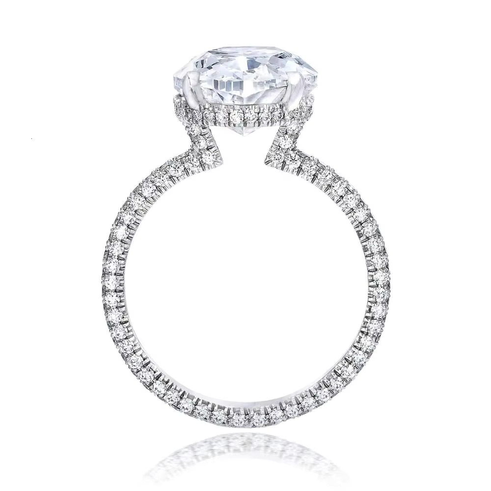 Luxury Jewelry 925 Silver Pave CZ Band Floating Oval Wedding Engagement Bridal Ring
