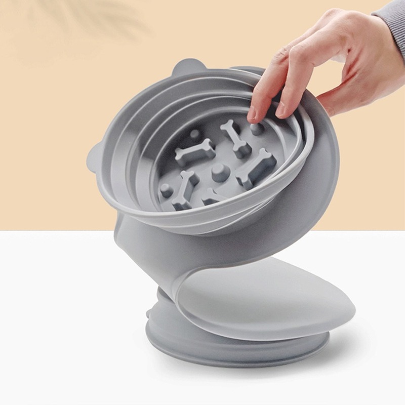 Pet Bowl Foldable Silicone Dog Double Bowl Thickened Water Feeder Outdoor Portable Puppy Cats Gray Bowl Tableware Pet Supplies