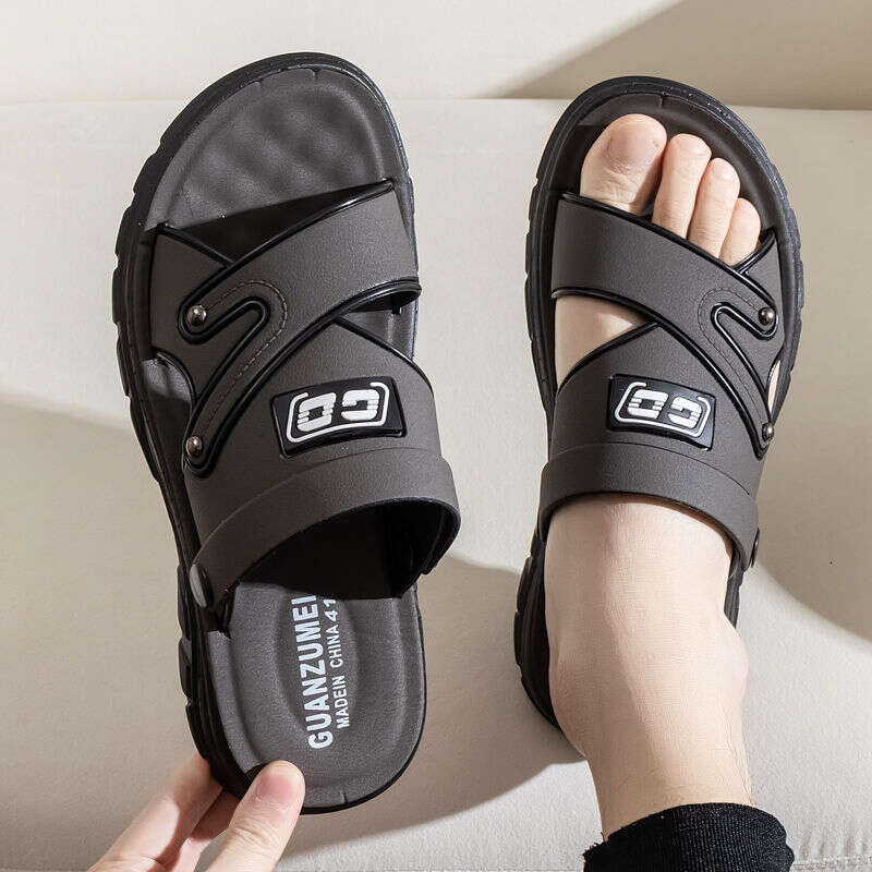 Sandals men 2025 new leather thick soled beach sandals for summer outdoor wear, dad anti slip and wear-resistant dual-use slippers