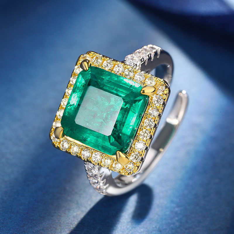 Zhuangsheng Copper Bottom Gold Plated Simulated Red Corundum Emerald Princess Square Set Main Stone 10 * 10-8 * 8 W250312