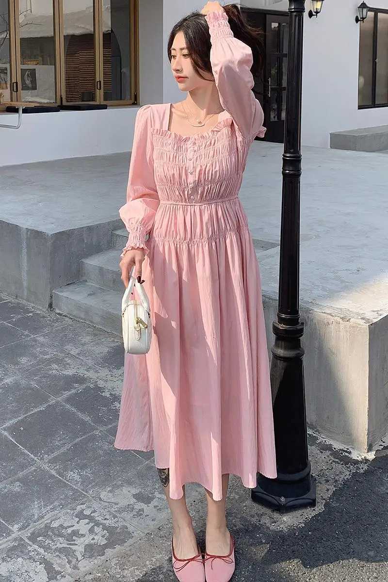 2025 Spring Maternity Pleated Dress Solid Color Square Collar Backless Sexy Pregnant Woman Party Dress Elegant Pregnancy DressesT250311