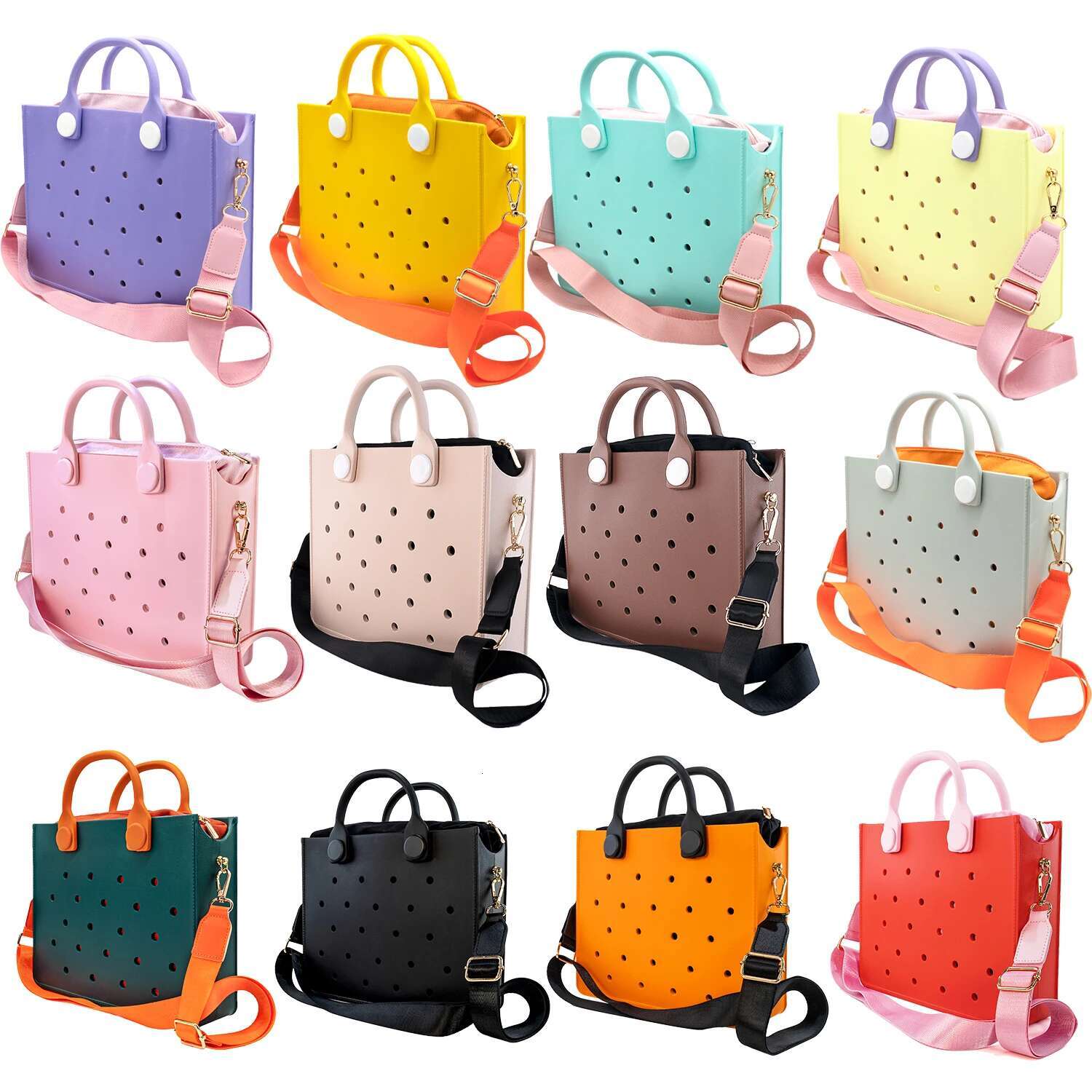 Soft Rubber Shoulder Colorful Fashion Beach Handbag For Women Fit Personalized Bag Charms Summer Style Shopping Bags