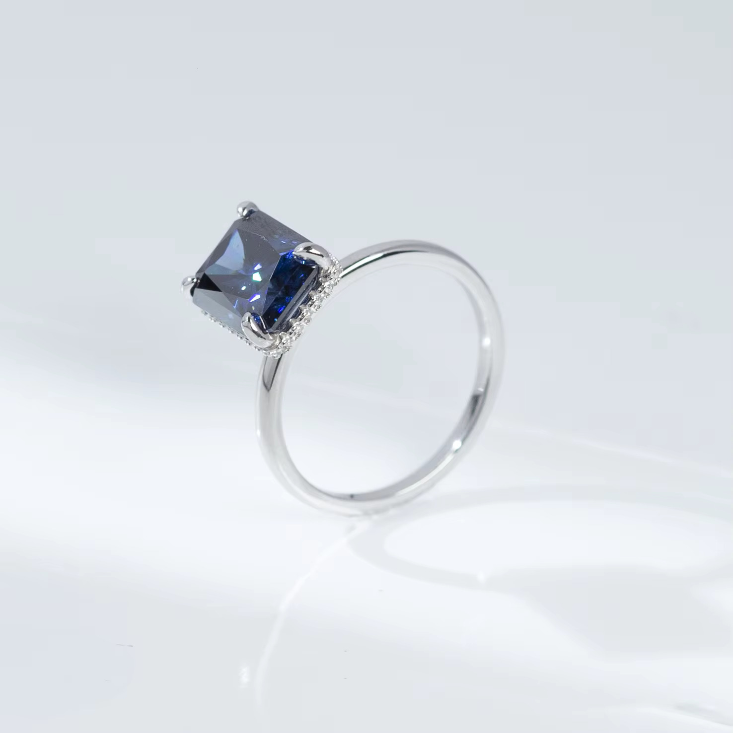 8 Adodo S925 Sterling Silver Ring Light Luxury 4Carat 8*10 Royal Blue Rectangle Radiant Moissanite Engagement Diamond Ring