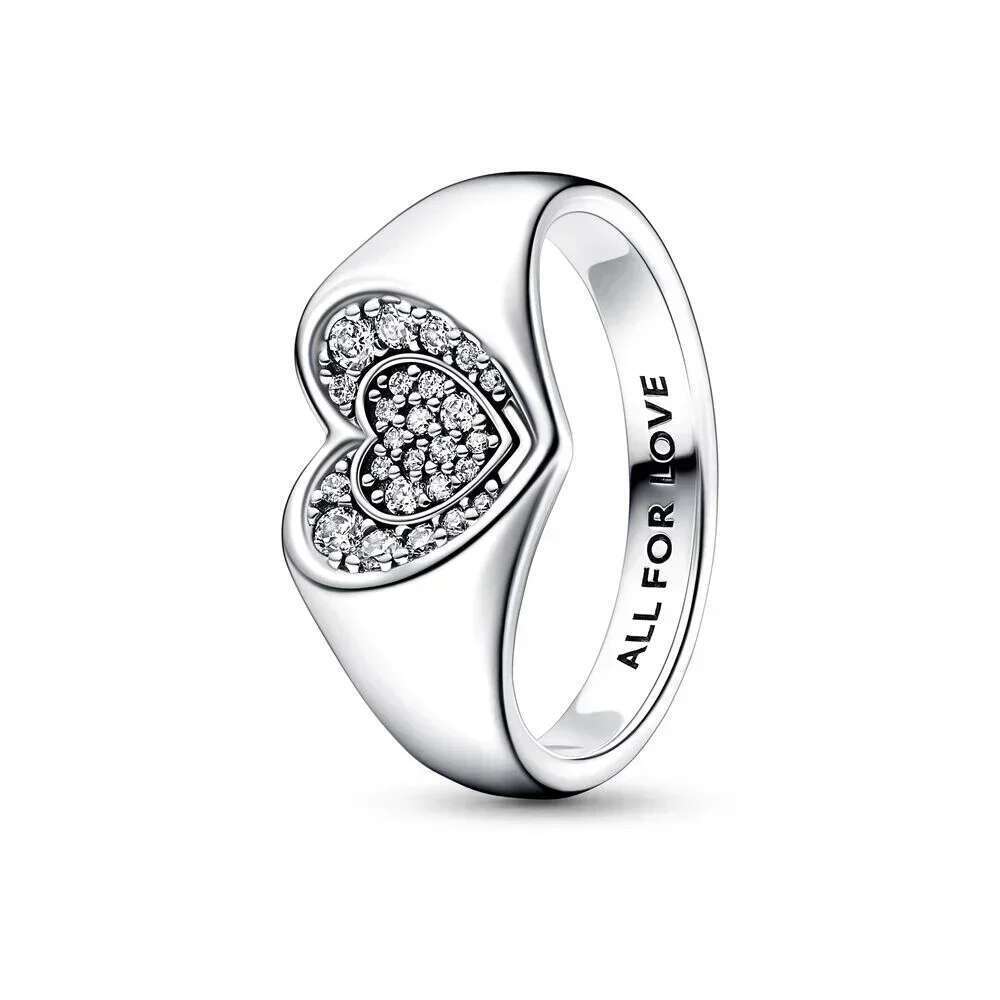 New High Quality 925 Sterling Silver Pretty Radiant Heart Pave Signet Ring Sparking Wave Me Pave Red Dual Ring DIY Gift
