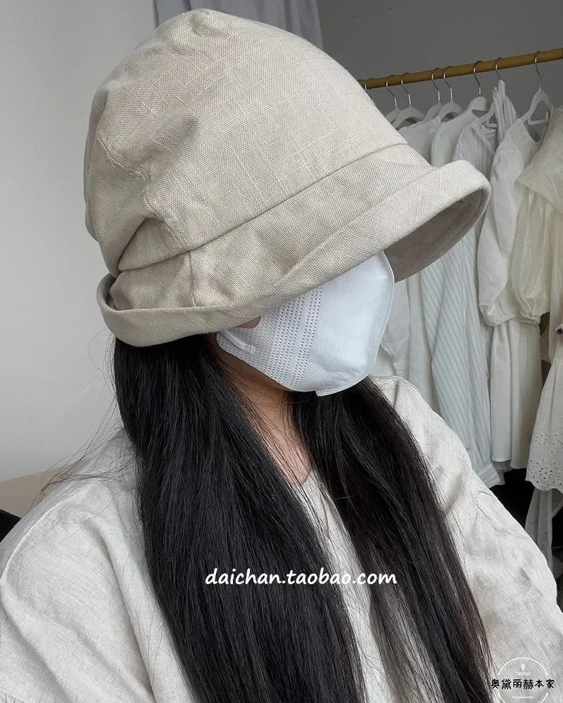 Japanese Cotton Linen Pleated Women Fisherman Hat Small Brim Summer UV Resistant Breathable Bucket Wrapped Head Ladies 250304