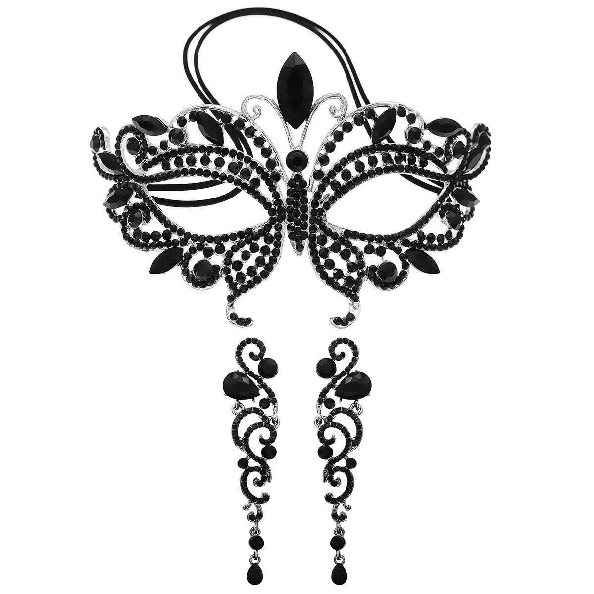 Halloween Jewelry Set for Girls Ball Dress up Baroque Red and Black Crystal Crown Earrings Two Piece Set W250312