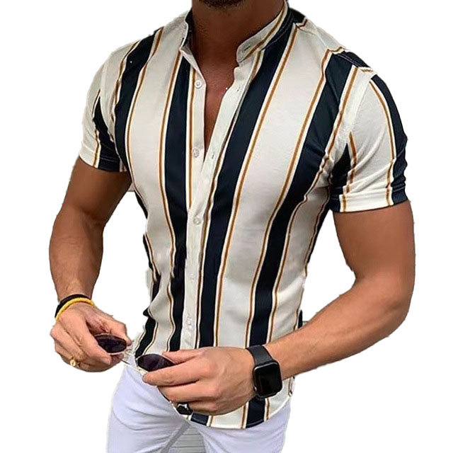 Quality Mens Short Sleeve Printed Casual Shirts Regular fit Men Button Down Collar BLOUSE Formal Mens Dress Shirts Chemise Homme Clothing