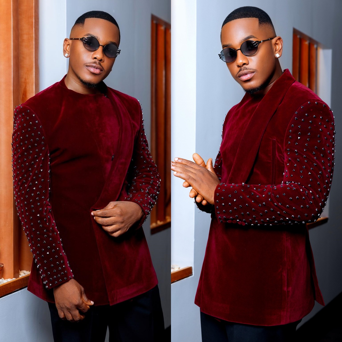 Men Suits Tailor-Made 2 Piece Set Suit Tuxedos Beaded Shawl Lapel Groom Blazer Double Breasted Coat+Black Pants Prom Evening Party Formal Occasion Cus