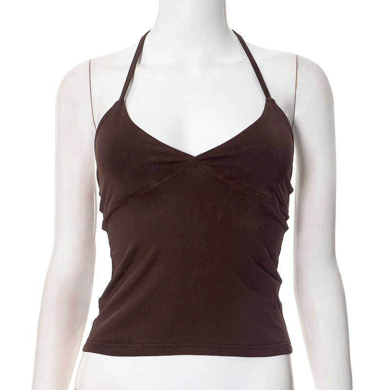 Top Tank for Women Y25tp041 Womens Spring/summer New Collection Solid Color V-neck Hanging Neck Straightening Slim Fit Bareback Sexy Tank Top