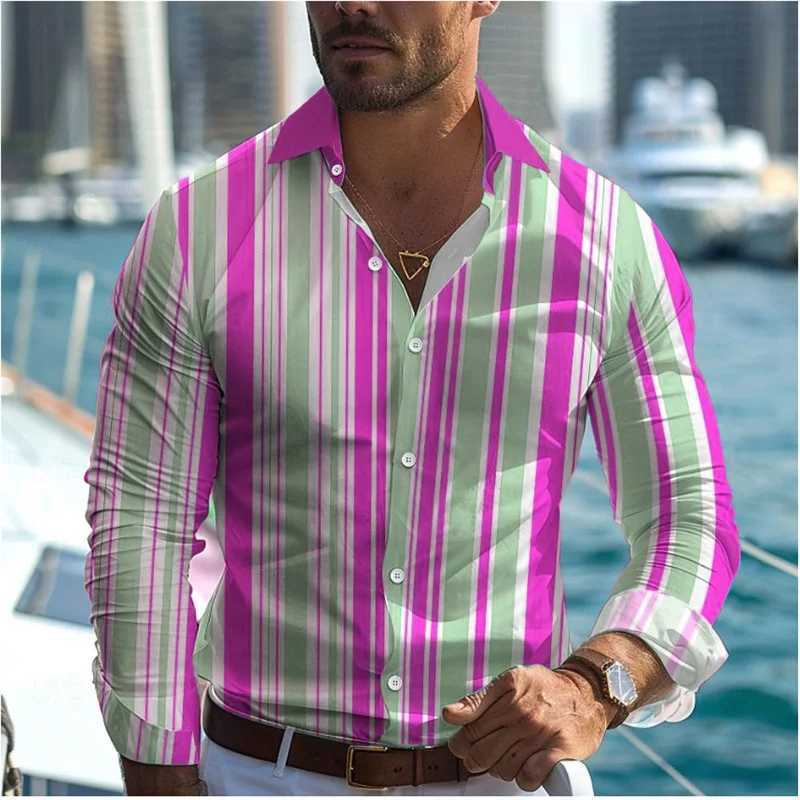 2024 Fashionable Casual Mens Line Printed Shirt Formal Spring Summer Lapel Long Sleeve 25 Colors XS-6XL Stretch Fabric Shirt W250312