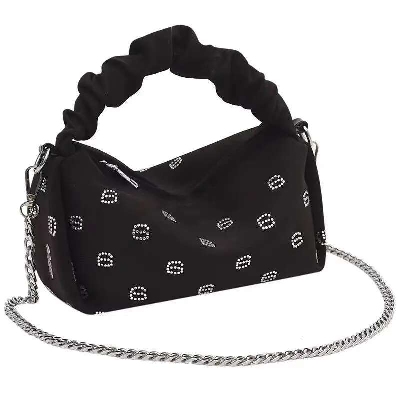 New Pure Black Satin Shiny Chain Mini Handbag Fashion Designer Women s Shoulder Crossbody Bag Trendy Wallet Cosmetics Shopping Bag 2025S New