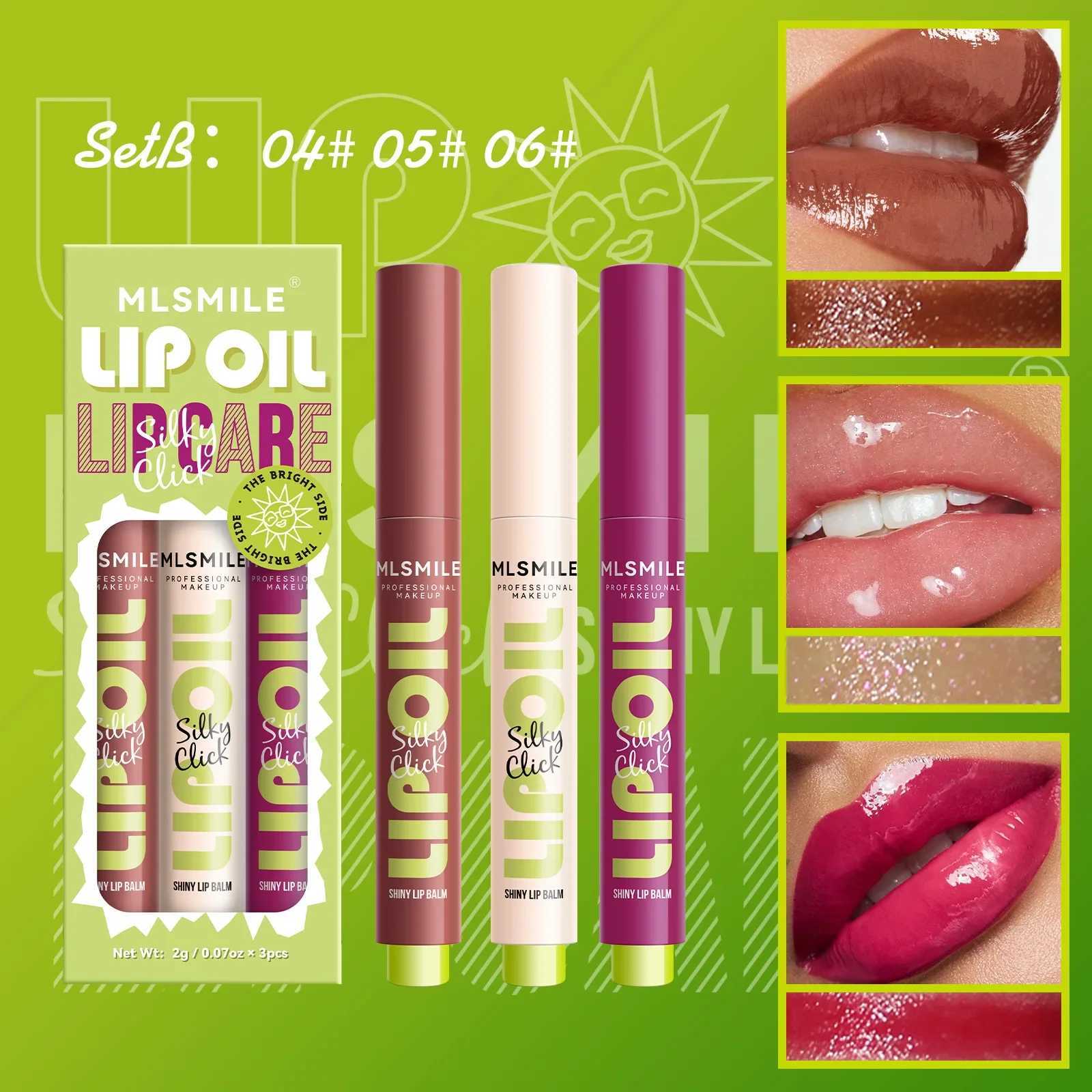 MLSMILE 3pcs/set Press Lipstick Solid Lip Gloss Long-lasting Easy Color Moisturizing Lip Gloss Pearl Mirror Lip Gloss Wholesale W250312