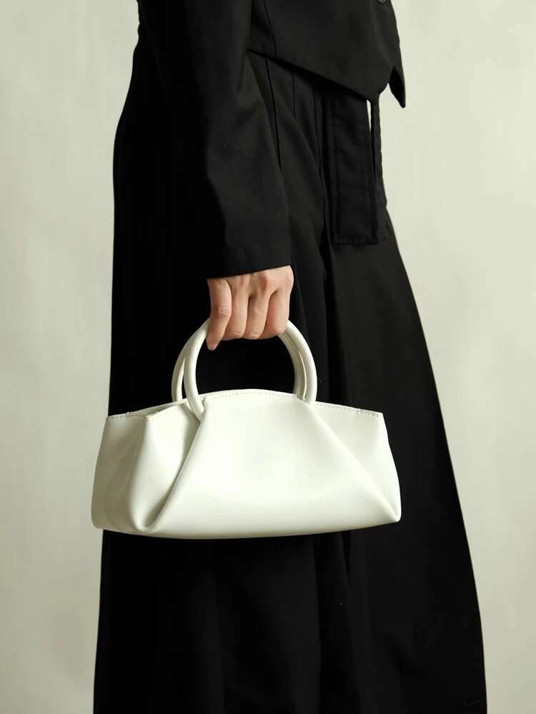 Fashion Smocking Simple Long Tote Women Handbag Genuine Lady Shoulder Real Leather Crossbody Bag
