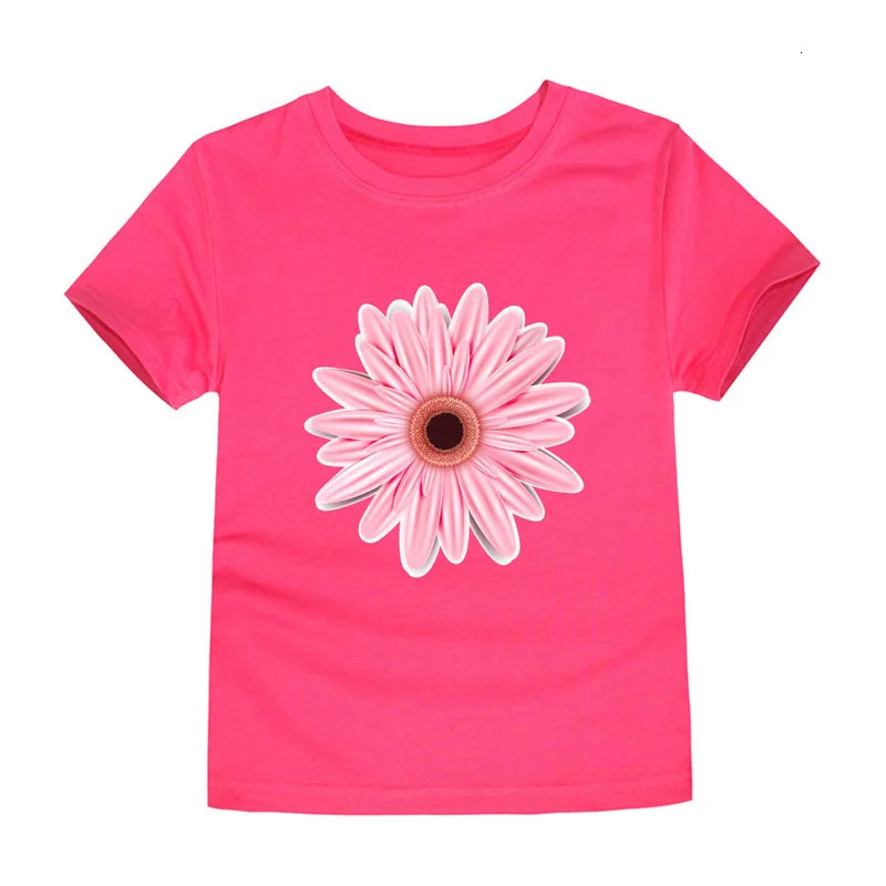 100% Cotton Toddler Girl T Shirt 2 to 3 4 5 6 7 8 9 10 11 12 13 14 Years Pink White Tshirt Flower Print Teenage Girls Tee Shirts 250311