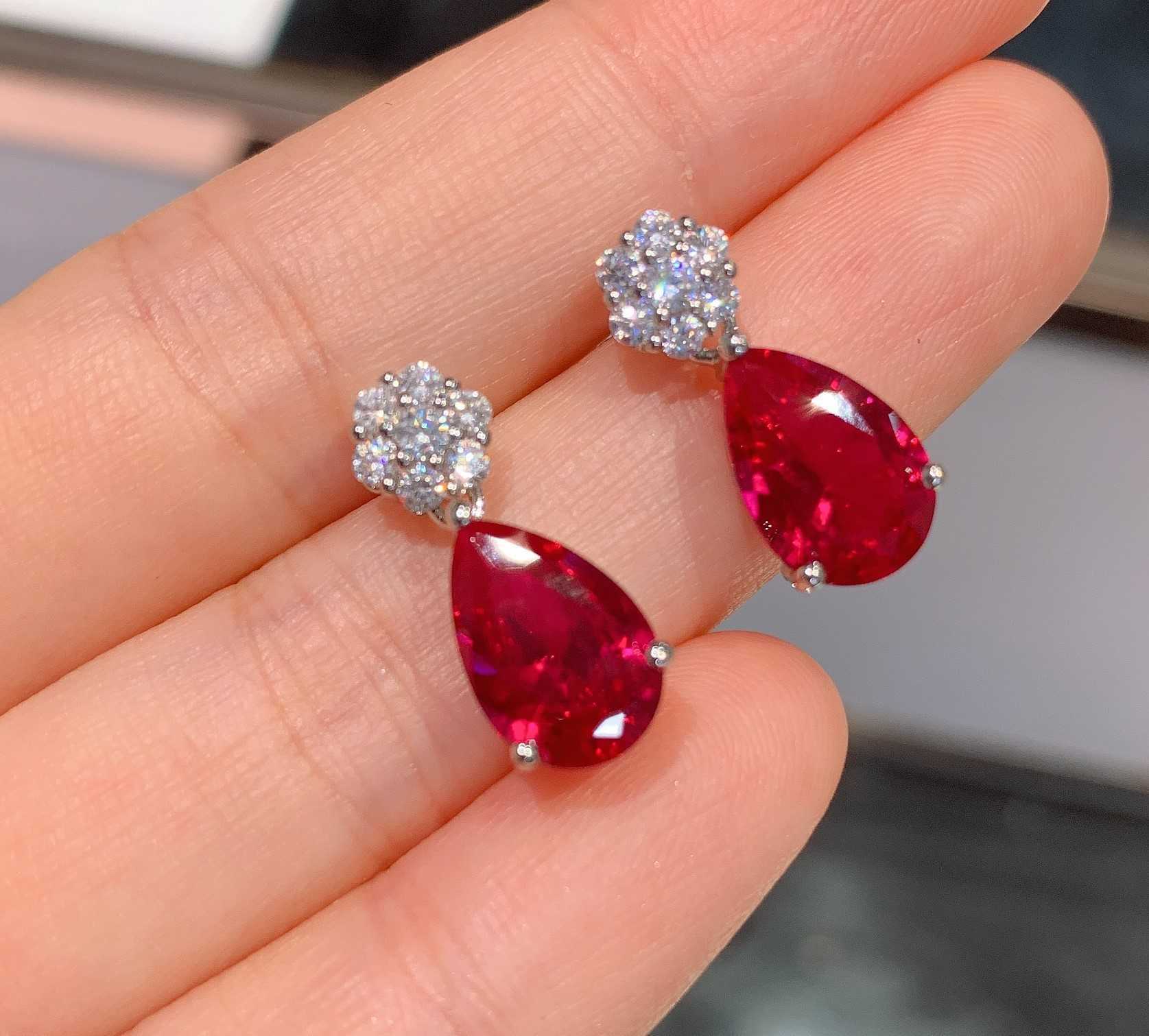 Zhuang Shengsheng Tiktok Online Live Broadcast Simulation Red Corundum Droplet Jewelry Set 8 * 12 W250312