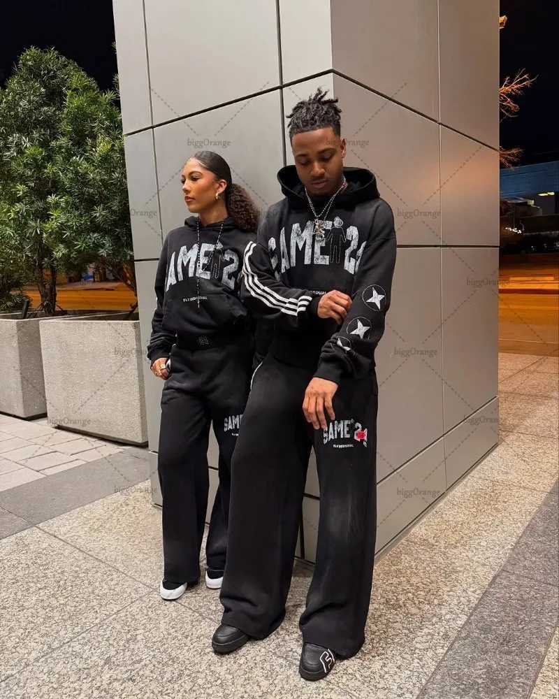 New American couple clothing retro Harajuku Y2K casual super Dalian hoodie fashion version straight width casual pants X250312