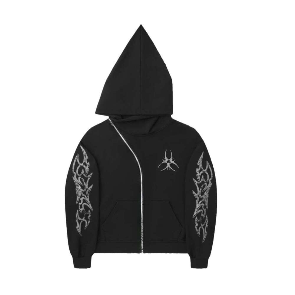 Dark Wind High Printed Diagonal Zipper Halloween Personalized Street Loose Hoodie