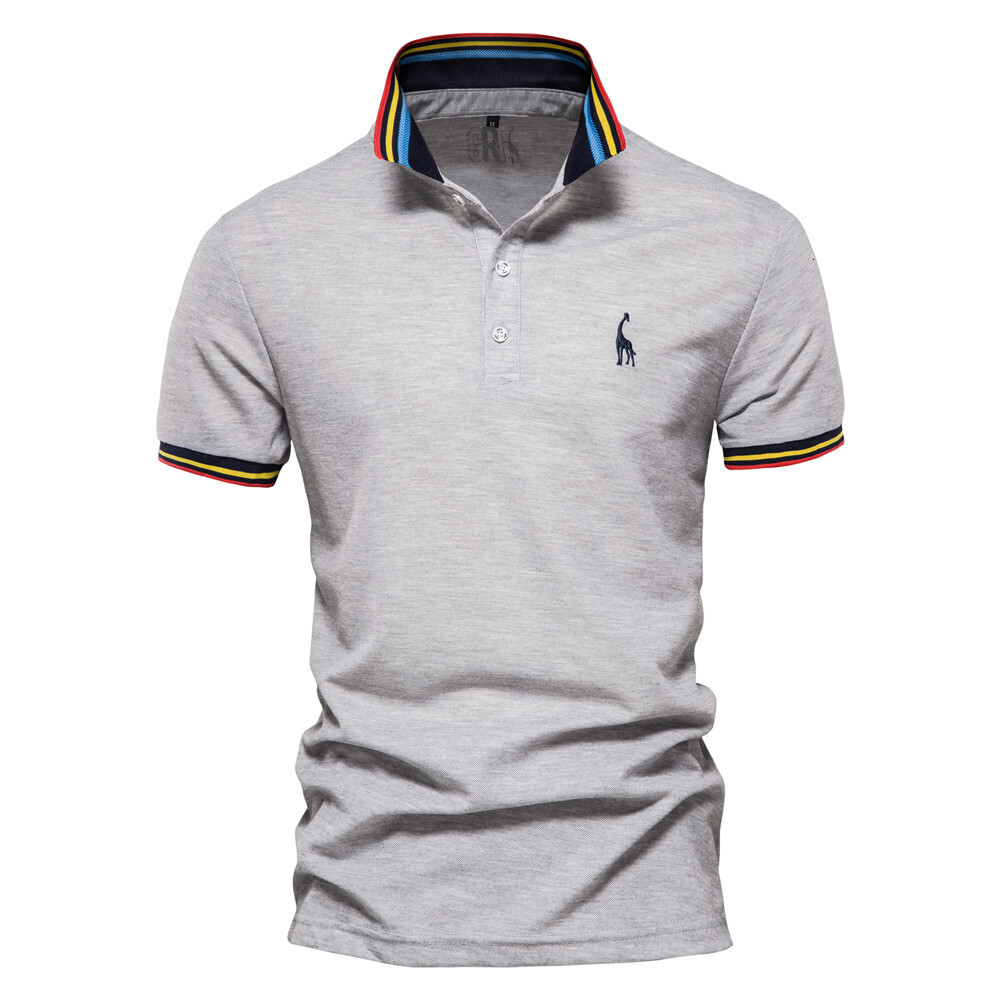 Business polo lapel top embroidered cotton short sleeved T-shirt men's European size t shirt tracksuit